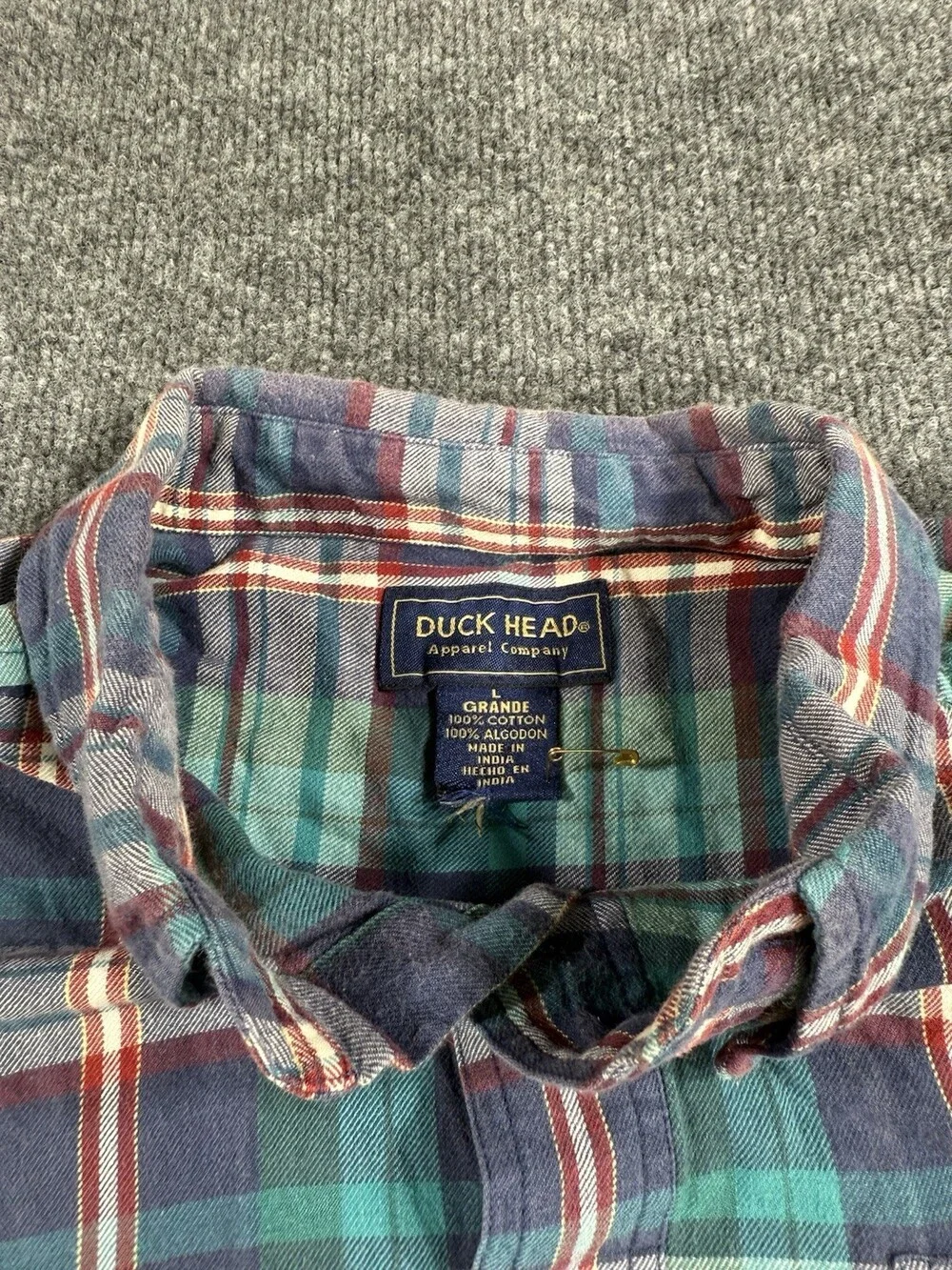 Vintage Duck Head Mens L Plaid Short Sleeve Button Down Shirt Cotton Preppy 90s